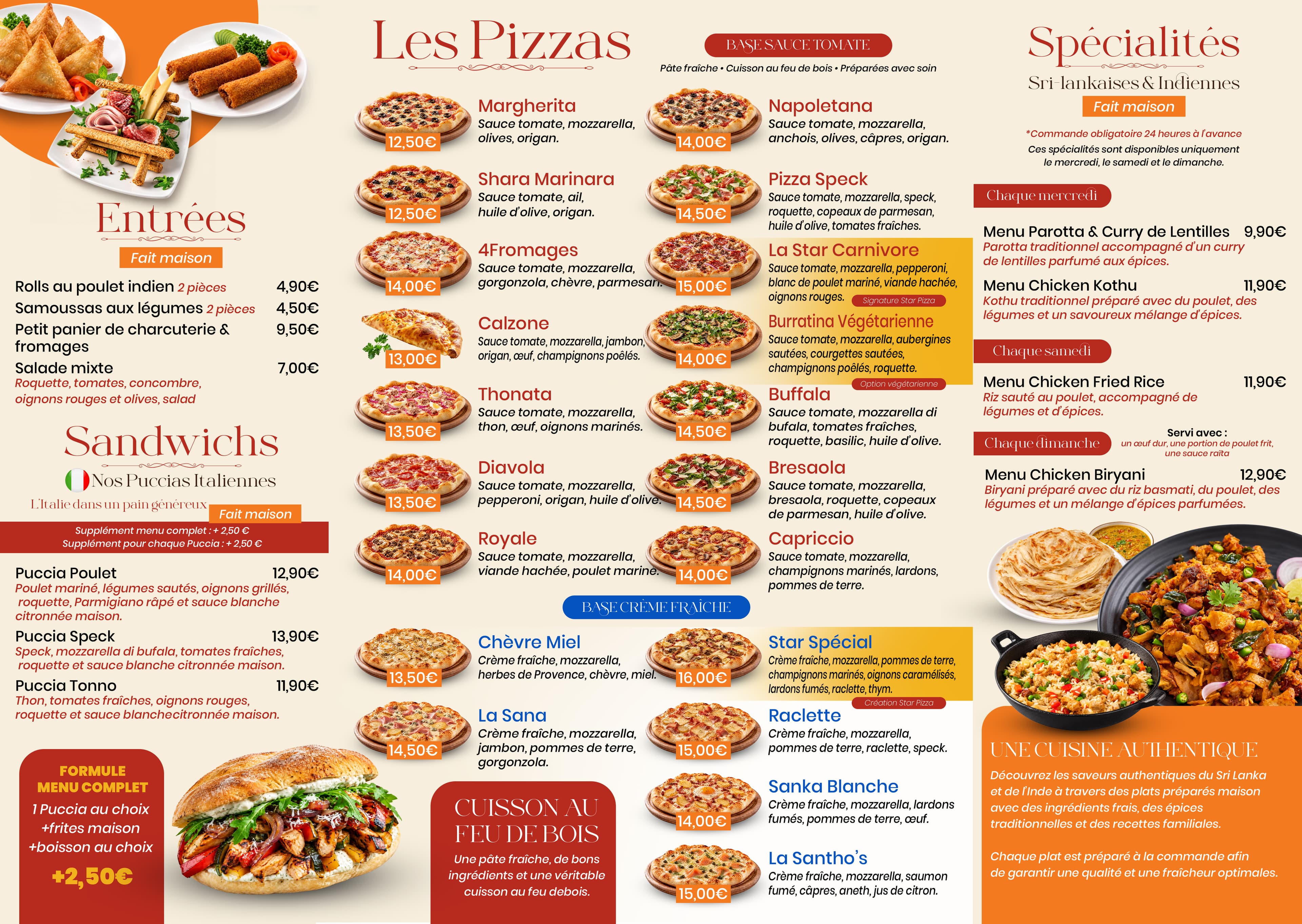 Menu Star Pizza - Pizzas, Entrées, Spécialités